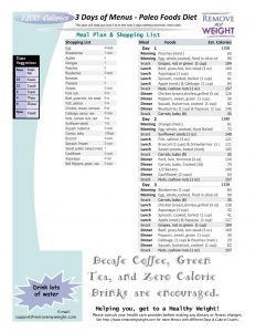 1200 Calories a day Paleo Foods 3 Day Diet Plan