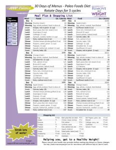 Paleo Diet 30 Day Menu Plan at 1000 Calories a day