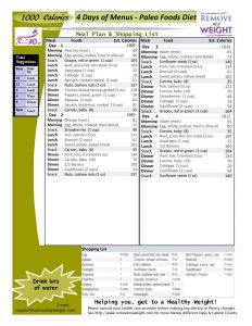 Paleo Diet 4 Day Menu Plan at 1000 Calories a day