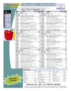 1600 Calorie Diet 13 Day Plan of Paleo Foods for Weight Loss