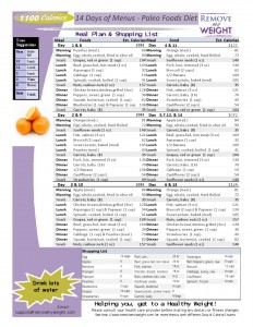 1100 Calorie, 14 day Diet and Menu Plan Paleo Foods