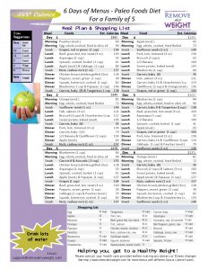 Free family of 5, 6 Day 1300 Calorie Healthy Paleo Foods Diet