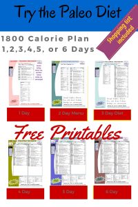 Paleo Diet 1-6 Day Meal Plans 1800 Calories a day