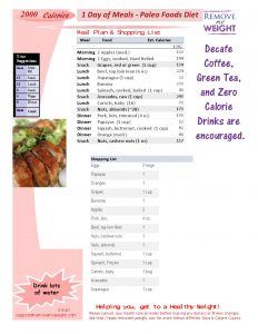 2000 Calories a day Paleo Foods, Simple 1 Day Diet Menu