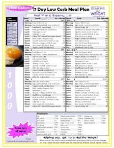 7 Day 1000 Calorie Meal Plan for a Low Carb Diet