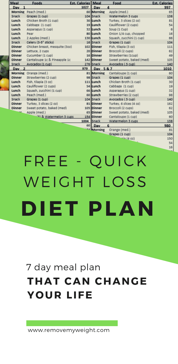 FREE Quick Weight Loss Diet Plan - Menu Plan for Weight Loss